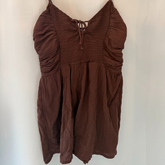 Aerie Brown Scrunched Romper with Tie - Picture 1 of 1